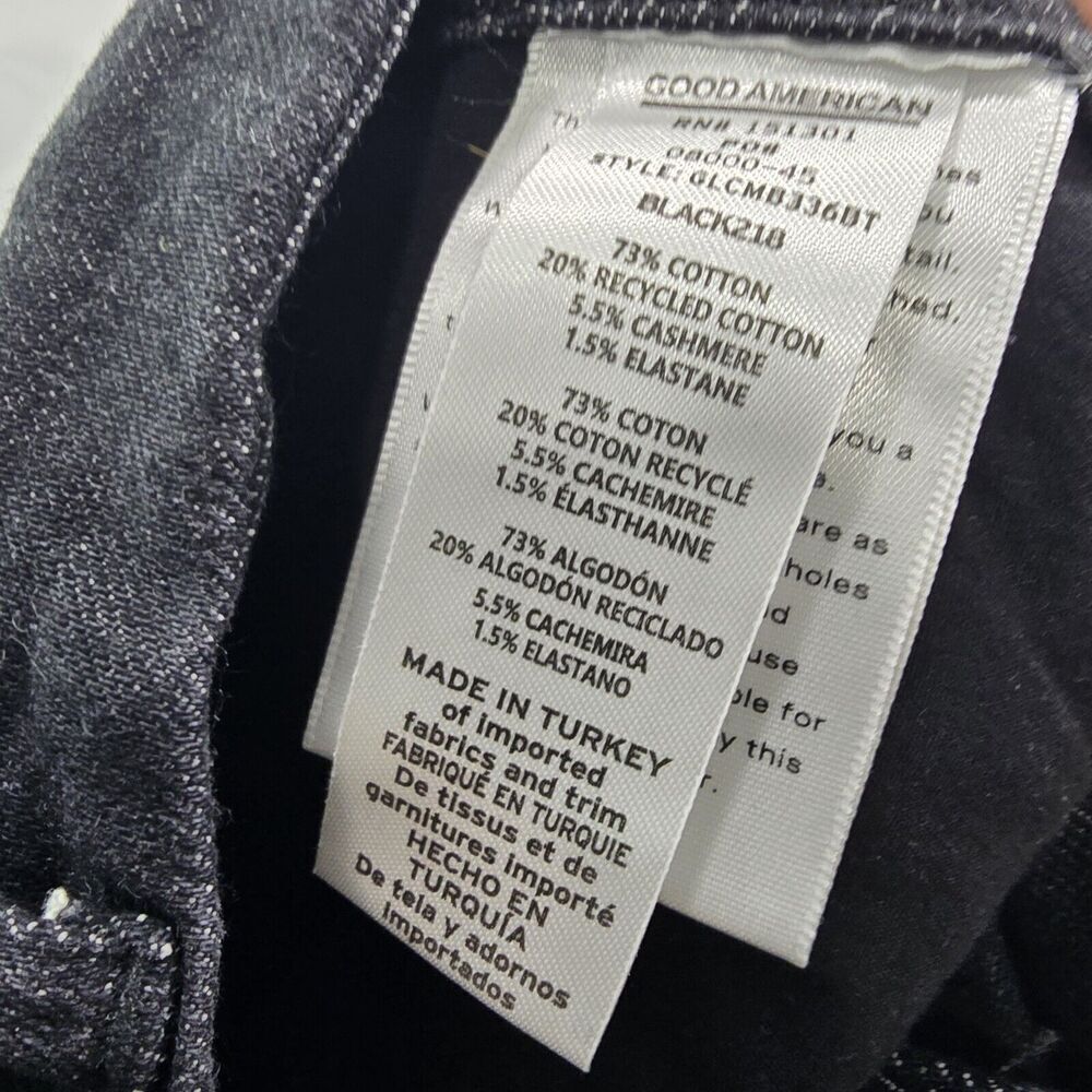 Good American Jeans Womens 20 Black Denim High Rise Crop Mini Boot Whiskering - Picture 9 of 11